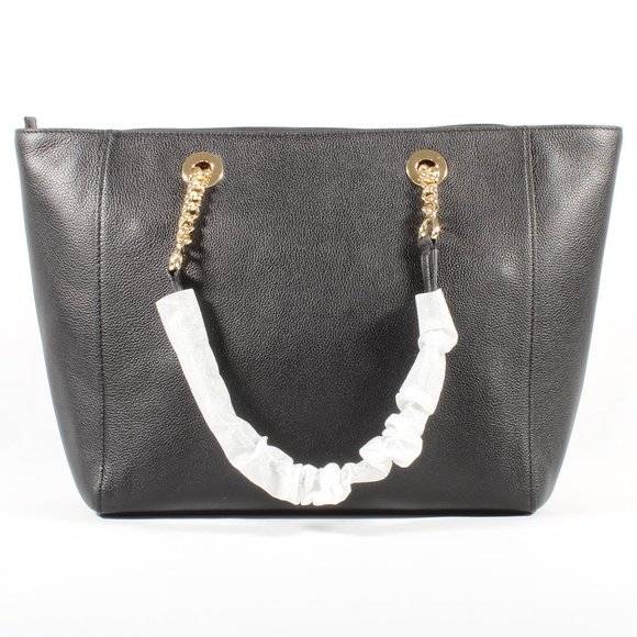 Coach Chain Shoulder Bag Black Leather Tote Purse - Picture 4 of 7